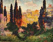 Henri Edmond Cross Cypress Trees at Cagnes oil